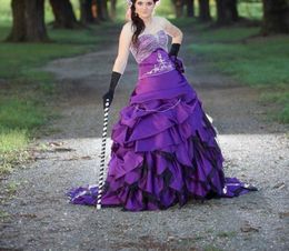 Purple Wedding Dress Gothic Tiered Skirts Court Train Mermaid Gown Colorful Wedding Dresses9149729