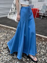 Skirts Long Denim Skirt Women Casual Flounce High Waist A-line Autumn 2024