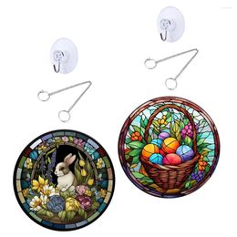 Decorative Figurines 2 Pcs Egg Pendant Stained Glass Window Hanging Festival Scene Decor Prop Decorate