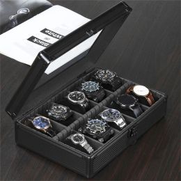 Cases 10 Slots Aluminum Alloy Watches Box New Watch Case Storage Box Gold Transparent Glass Cover Travel Gift Collection Display Boxes