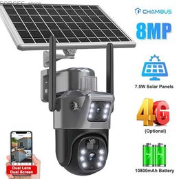 Other CCTV Cameras 8MP WiFi Solar Camera 4G Sim Card 4K Wireless Surveillance Security Protection Dual Lens Dual Screen Battery IP Camera CCTV Y240403