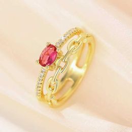 2PCS Wedding Rings CAOSHI Bright Red Zirconia Finger Ring Lady Engagement Ceremony Jewelry Fashion Gold Color Wedding Bands Gorgeous Accessories