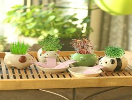 Automatic Watering Ceramic Flowerpot Cute Animal Tongue Succulent Planter Green Plants Flower Pot For Indoor Desk C11151235781