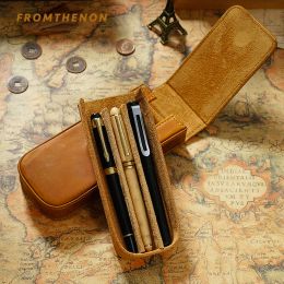 Cases Fromthenon Retro Crazy Horse Cowhide Hand Made Pen Bag Pencil Case Magnetic Drawer Type Student Pen Storage Box