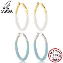 Earrings S'STEEL Original Design Irregular Circle Enamel Hoop Earrings For Women 925 Sterling Silver Gold Earings Korean Fashion Jewelry