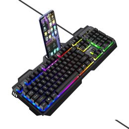 Keyboards Milang T806 Metal Iron Plate Manipator Feel Game Keyboard Mouse Set Wired Colorf Luminous Floating Keycap Gaming Accessories Ot6Ke