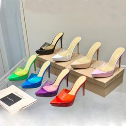platform slippers high-heeled sandals stiletto mules PVC high Heels 105mm slip-on open toe women Luxury Designers shoes Evening factory footwear