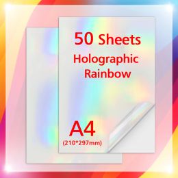 Paper 50 Sheets A4 Paper Cold Lamination Film Holographic Adhesive Tape Back Heart Stars Glass Photo Laminating Film to Protect Photos