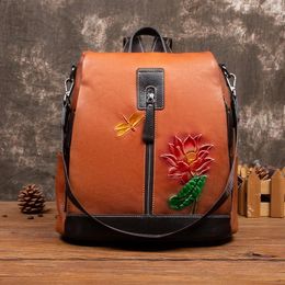 School Bags Sbirds Design Leather Backpack Real Cowhide Women Bagpack Vintage Fashion Female Travel Bag For Laides