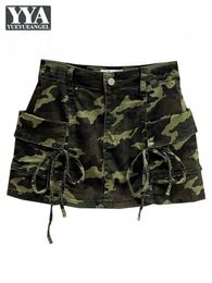 Urban Sexy Dresses Women Sexy Army Green Camouflage Mini Denim Skirt Slim Fit Ladies Lace Up A Line Short Skirts Casual Summer New Streetwear Skirt 2443