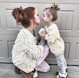 Kids cardigan girls love heart pompons applique princess outwear children knit sweater Mother and daughter matching outfits J10693044563