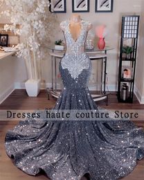 Party Dresses Sliver Sequin Diamonds Mermaid Prom 2024 For Black Girl Luxury Rhinestones Ctystal Birthday Dress Evening