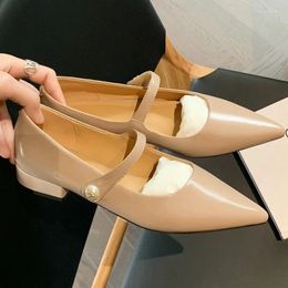 Dress Shoes Elegant Cosy Leisure Brand Design Pearl Mary Janes Pointed Toe Low Heels Women Chunky Fashion Chaussures Femme