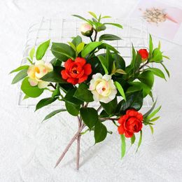 Decorative Flowers 1pc Fashion 3 Head Artificial Simulation Camellia Plastic Flower Branch Wedding Props Home Party Fake Plant Decoration