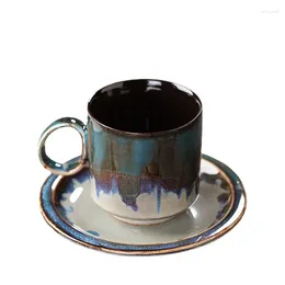 Cups Saucers 150ML Retro Hand Color Ceramic Coffee Cup Saucer Set Small Espresso Tea
