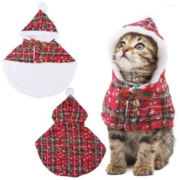 Dog Apparel Christmas Snowflake Hooded Cloak Red Cheque Cat Year Warm Clothes Pet Plush Shawl Autumn Winter Accessories