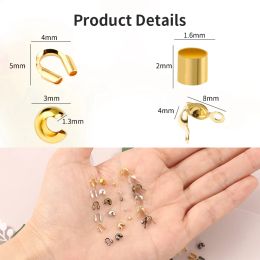 600pcs/Box 6 Styles Brass Tube Crimp Beads Tips Knot Covers Wire Guardians Protectors End Bead for DIY Jewelry Making Supplies