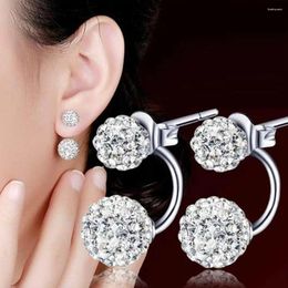 Stud Earrings Sparkling Zircons Front Back Women Simple Temperament Wear Decorations Crystal Geometric Double Jewellery X4H5