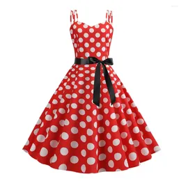 Casual Dresses Summer Spring Dress Elegant Retro A-line Midi With Bow Decor Dot Print For Women Parties Weddings Proms