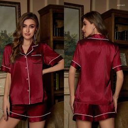 Home Clothing Lapel Two Piece Pyjamas Set Short Sleeve Casual Wear Women Rayon Sleepwear Summer Femme Nightwear