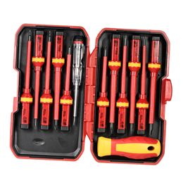 13pcs 1000V Changeable Insulated Screwdrivers Set with Magnetic Slotted Phillips Pozidriv Torx Bits Electrician Repair Tools Kit