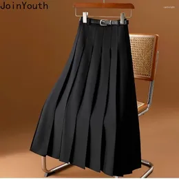 Skirts Vintage For Women 2024 Faldas Mujer De Moda High Waist A-line Pleated Jupe Temperament Saia Fashion Skirt 27r871