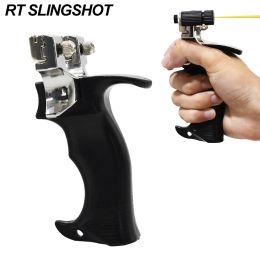 Tools Black Highstrength Resin Handle Slingshot Stainless Steel Bow Hunting Shooting Catapult with Red Laser and Rubber Band