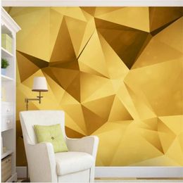 Wallpapers Modern Minimalist Golden Solid Geometric Wall TV Background Wallpaper For Living Room