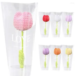 Decorative Flowers Knitted Artificial Flower Handmade Tulip Hand Knitting Bouquet Valentine Day Gift For Party Home Decor