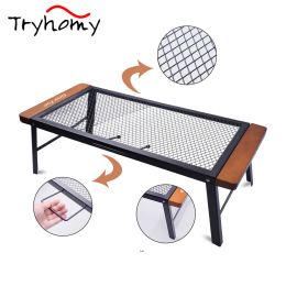 Furnishings Ultralight Camping Bbq Table with Handle Travel Desk Picnic Folding Outdoor Picnic Barbecue Net Table Portable Grill Mesh Table