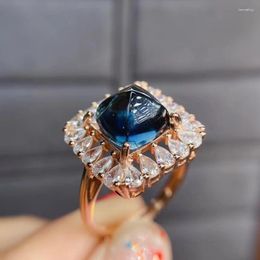 Cluster Rings KJJEAXCMY Fine Jewelry S925 Sterling Silver Inlaid Natural Blue Topaz Girl Fashion Ring Support Test Chinese Style