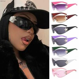 Sunglasses Extra large strapless glasses punk Y2K sunglasses mens sports sunglasses sun visor wrapped aroundL240403