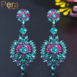 Earrings Pera Exclusive Design Light Blue CZ Crystal Aesthetic Long Water Drop Dangle Earrings for Female Fashion Bohemian Jewelry E559