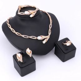 Sets New Nigerian Diamond Ruby Gem Gold Plated Crystal Necklace Earrings Ring Bracelet Bridal Jewellery Sets For Women Wedding Party
