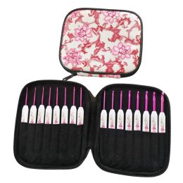 16pcs Pink Aluminium Crochet Hooks Set Knitting Needles Kit Plastic Handle DIY Craft Set For Sweater Yarn Weave