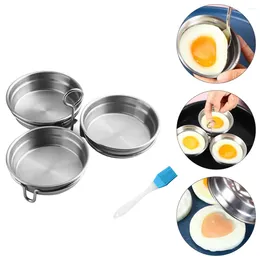 Double Boilers 2pcs Stainless Steel Eggs Egg Poacher Easy Boiling Mold Oil Brush