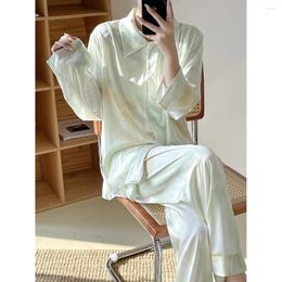 Home Clothing Spring Tie-Dye Printed Twinset Pyjamas Set Lapel Women Sleepwear Silky Satin Pijamas Suit Loose Elastic Waist Trouser