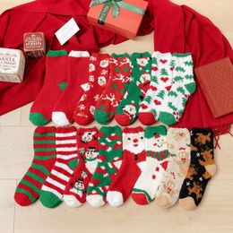 Women Socks Christmas For Women's Winter Thick Plush Warm Comfortable Soft Coral Velvet Cute Santa Claus Sock Snowy Men