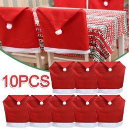 Tees 110pcs Christmas Santa Claus Hat Chair Cover Christmas Decoration Table New Year 2023 Ornament for Home Navidad Noel Xmas Gift