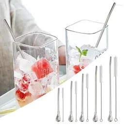 Drinking Straws Stainless Steel Straw Spoon Tea Philtre Detachable Reusable Metal With Brush Drinkware Bar Party Tool