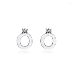 Stud Earrings S925 Original Sterling Silver Polished Crown O For Women Jewelry Making Brincos Whoelsale E168