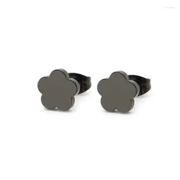 Stud Earrings 1Pair Cute Flower Petals Minimalist Stainless Steel Earring Fashion Black Plum Blossom Ear Studs Jewellery For Women Girls