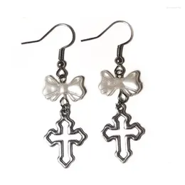 Dangle Earrings Hollow Cross Bowknot Simple Ear Hooks Sweet Cool Drop Statement Jewellery Gift For Women Girls