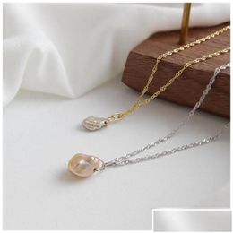 Silver Sier 925 Sterling Ripple Chain Necklaces New Fashion Irregar Baroque Natural Freshwater Pearl Pendant For Women Drop Delivery J Dhhx0