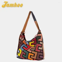 Evening Bags Jamhoo High Quality Leather Ladies Casual Colourful Patchwork Design Handbag Random Stitching Shoulder Bag Female Tote