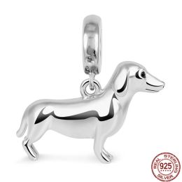 Silver 925 Labrador Bulldog Puppy Pendant Embrace Heart Shaped Gem Charm Bead Fit Original Pandora Bracelet Necklace DIY Jewelry