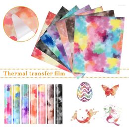 Window Stickers 7Pcs Watercolour Tie Dye Iron On HTV Heat Transfer Film For DIY Clothes Bag Make Sign Pattern T-Shirts Garment