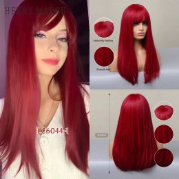Wigs HENRY MARGU Long Straight Red Synthetic Wigs Christmas Hair With Bangs Natural Wigs for Women Cosplay Party Heat Resistant Wigs