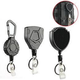 1Pc Retractable Easy-To-Pull Buckle Badge Reel Carabiner Key Chain Anti-Theft Anti-Lost Key Chain with Steel Cord