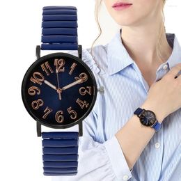 Wristwatches Luxury Simple Digital Blue Ladies Quartz Watch Fashion 2024 Brand Stretch Stainless Steel No Buckle Women Clock Watches